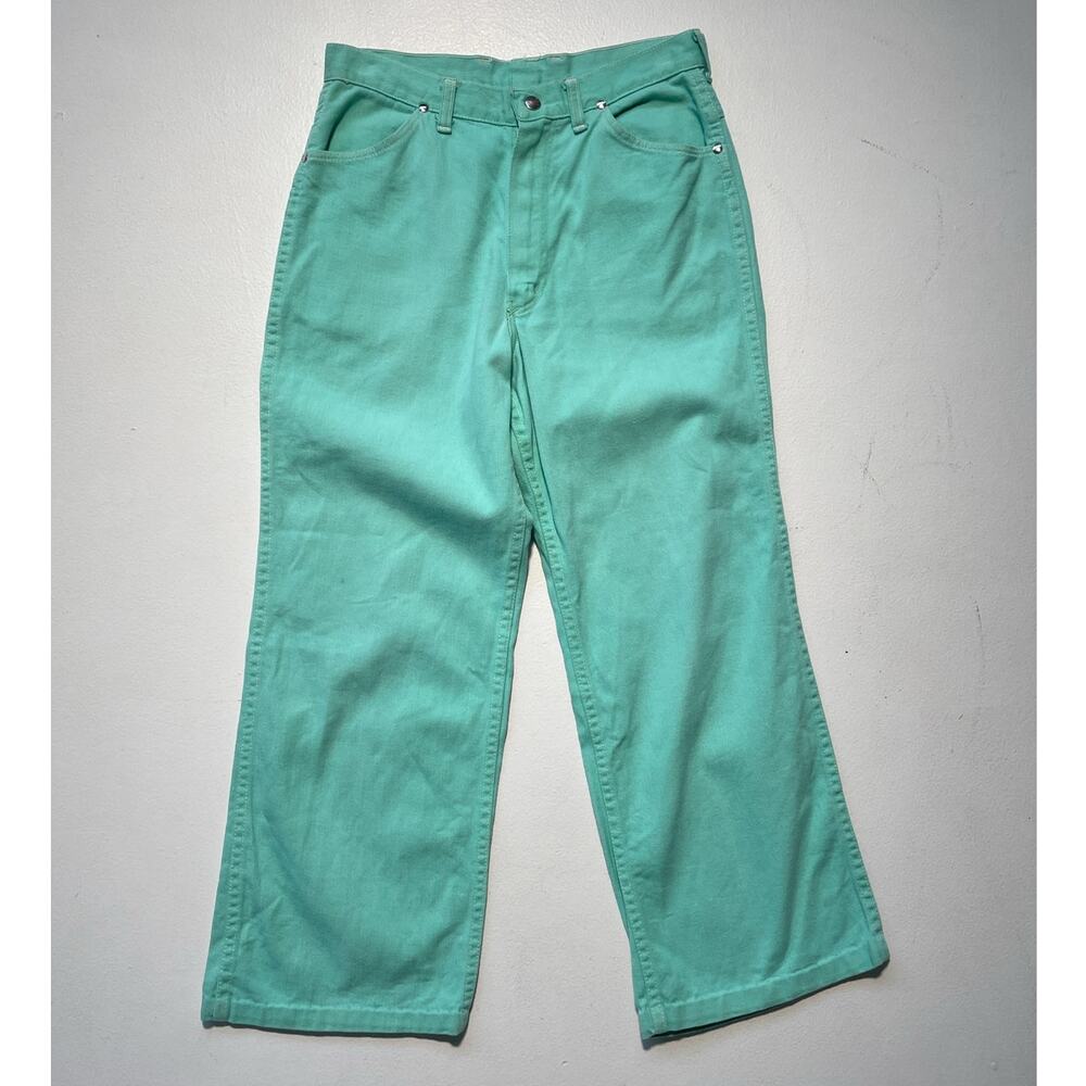 VTG 70s Blue Bell MAVERICK Mint Green Cropped Jeans 15/16 Misses Retro Western